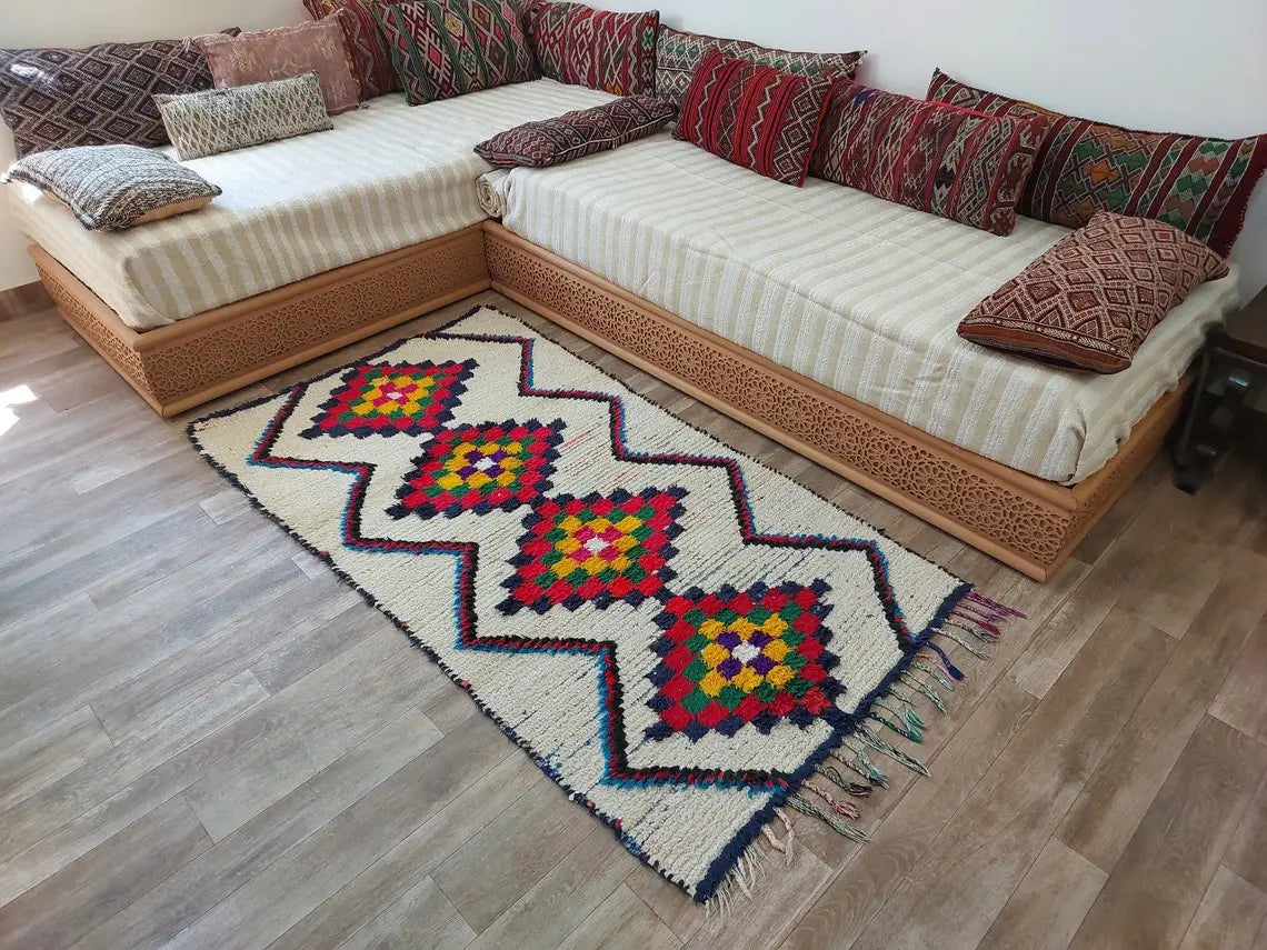 Vintage Small Moroccan Rug - Authentic Beni Ourain Small Rug - Handmade Berber Rug, Unique Design MoroccanBazzArts