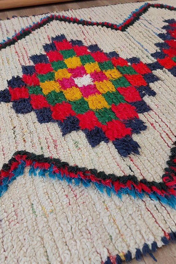 Vintage Small Moroccan Rug - Authentic Beni Ourain Small Rug - Handmade Berber Rug, Unique Design MoroccanBazzArts