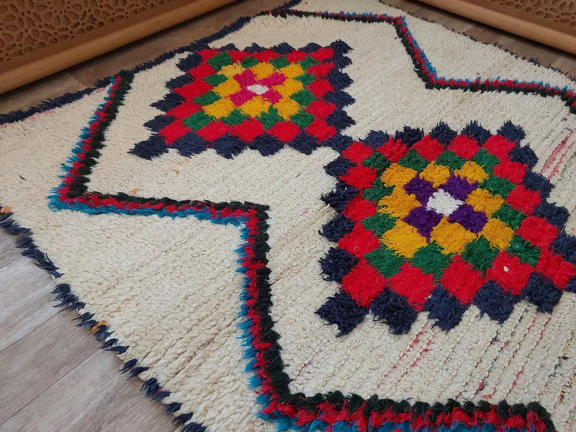 Vintage Small Moroccan Rug - Authentic Beni Ourain Small Rug - Handmade Berber Rug, Unique Design MoroccanBazzArts