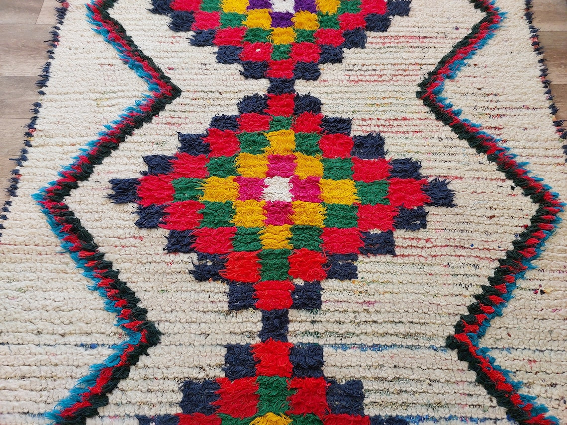 Vintage Small Moroccan Rug - Authentic Beni Ourain Small Rug - Handmade Berber Rug, Unique Design MoroccanBazzArts