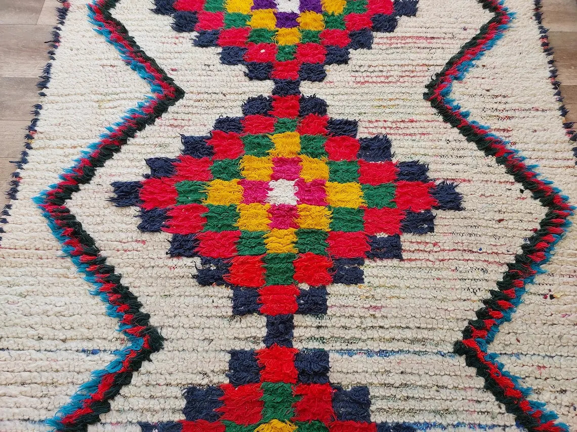 Vintage Small Moroccan Rug - Authentic Beni Ourain Small Rug - Handmade Berber Rug, Unique Design MoroccanBazzArts