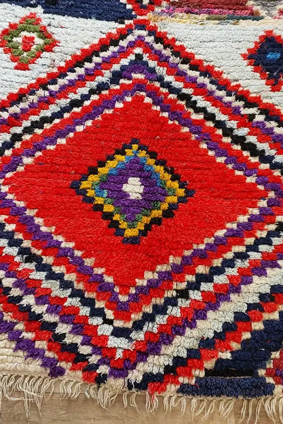 Vintage Boucherouite Rug - Art Moroccan Rug - Abstract Beni Rug - Handknotted Berber Rug - Colorful Carpet 142x224 Cm MoroccanBazzArts