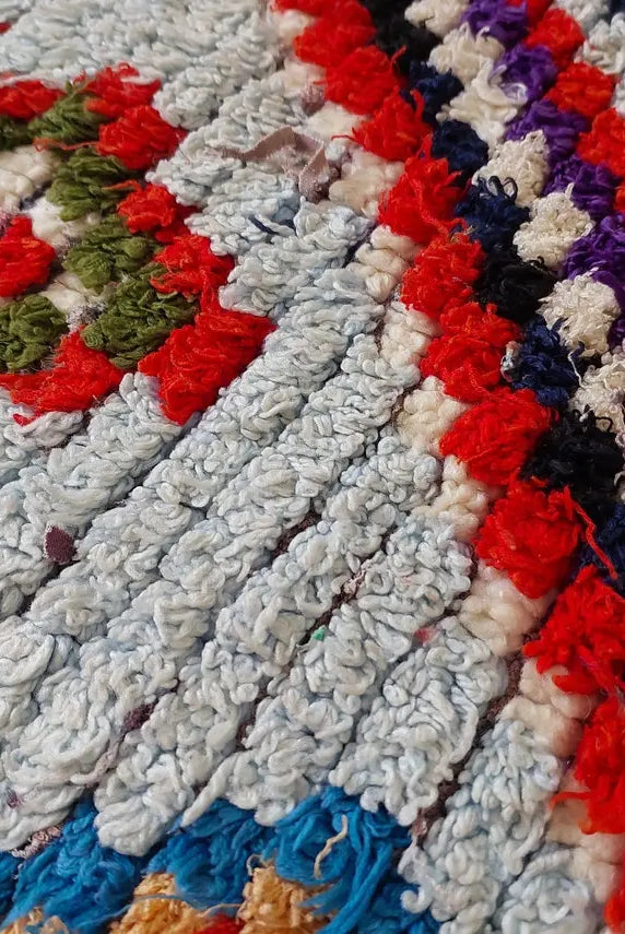 Vintage Boucherouite Rug - Art Moroccan Rug - Abstract Beni Rug - Handknotted Berber Rug - Colorful Carpet 142x224 Cm MoroccanBazzArts