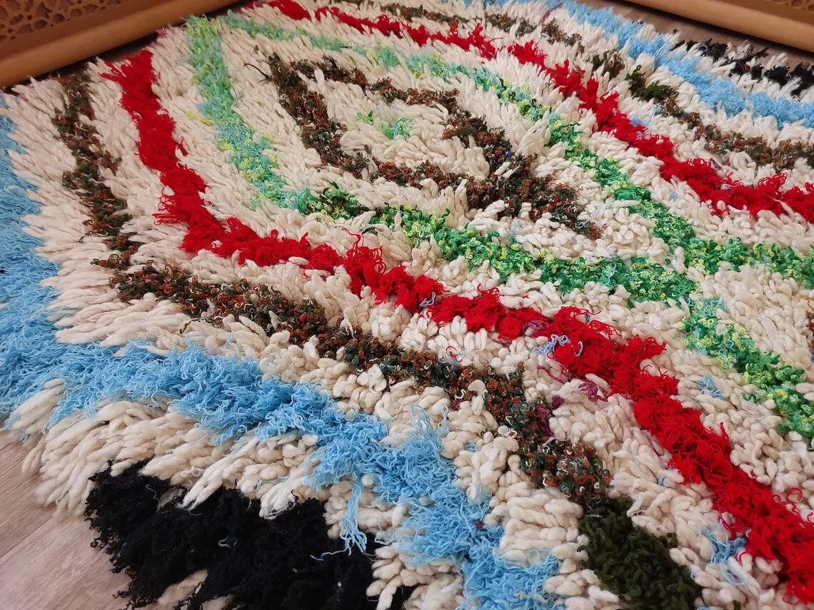 Small Moroccan Rug - Vintage Azilal Rug - Hand Woven Bedside Rug - Boucherouite Rug - Handmade Berber Rug, 100 X182cm MoroccanBazzArts