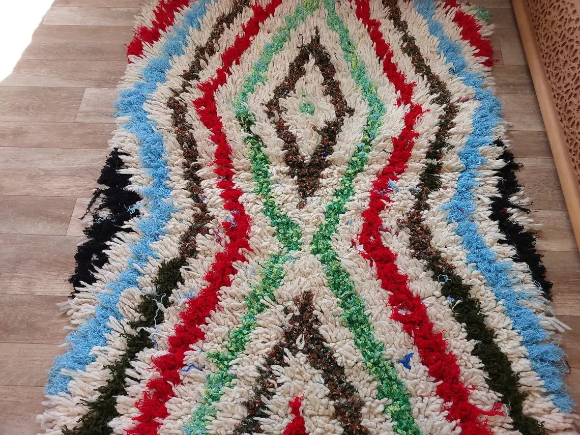 Small Moroccan Rug - Vintage Azilal Rug - Hand Woven Bedside Rug - Boucherouite Rug - Handmade Berber Rug, 100 X182cm MoroccanBazzArts