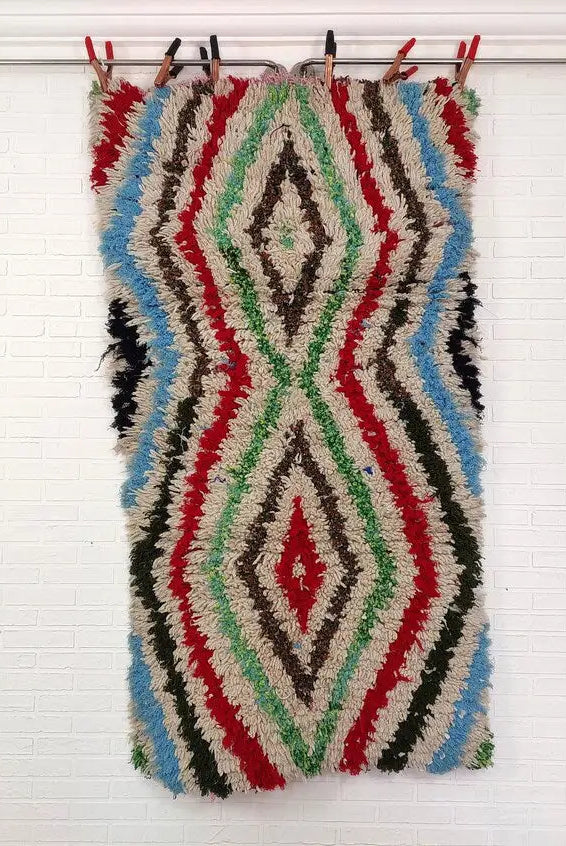 Small Moroccan Rug - Vintage Azilal Rug - Hand Woven Bedside Rug - Boucherouite Rug - Handmade Berber Rug, 100 X182cm MoroccanBazzArts