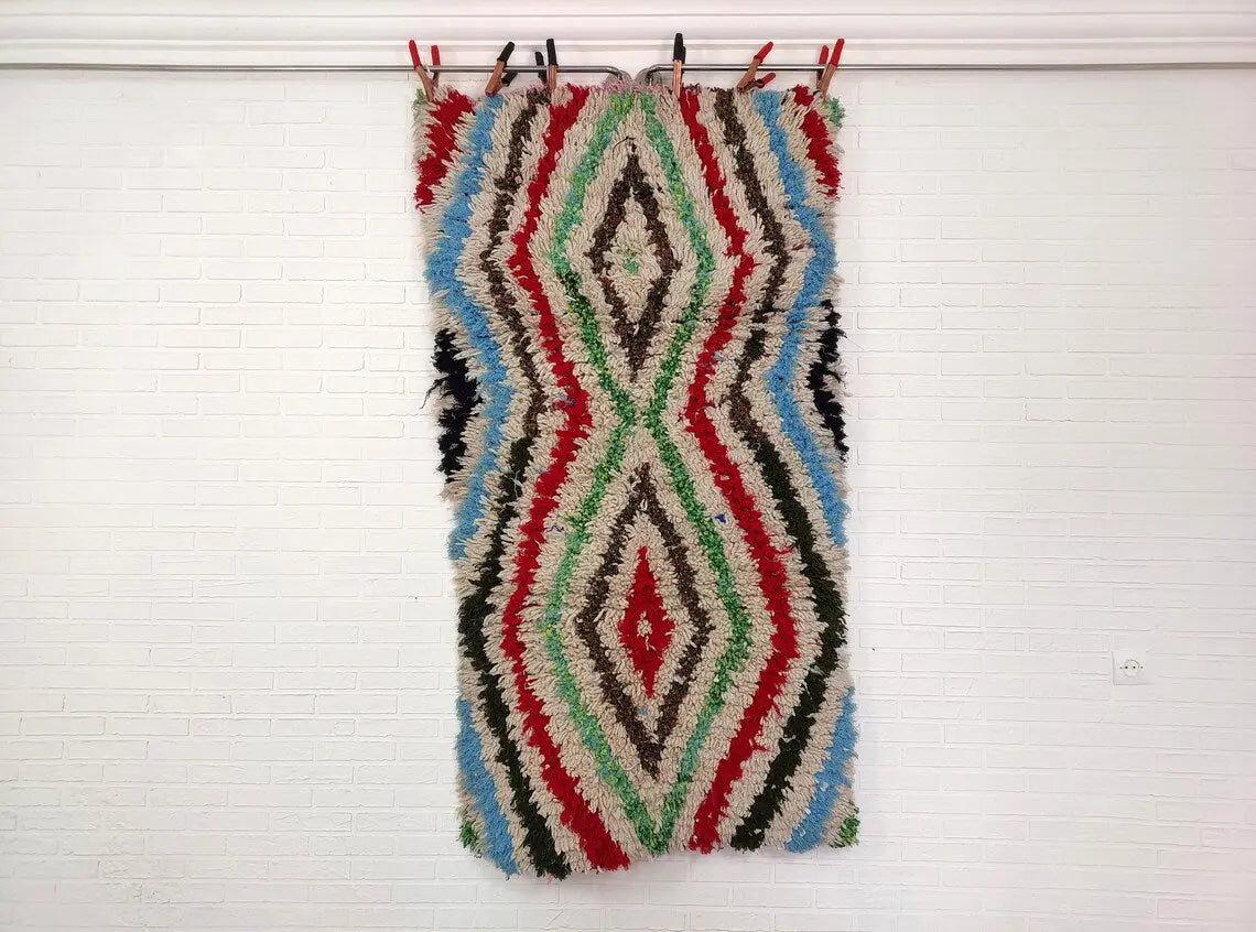 Small Moroccan Rug - Vintage Azilal Rug - Hand Woven Bedside Rug - Boucherouite Rug - Handmade Berber Rug, 100 X182cm MoroccanBazzArts