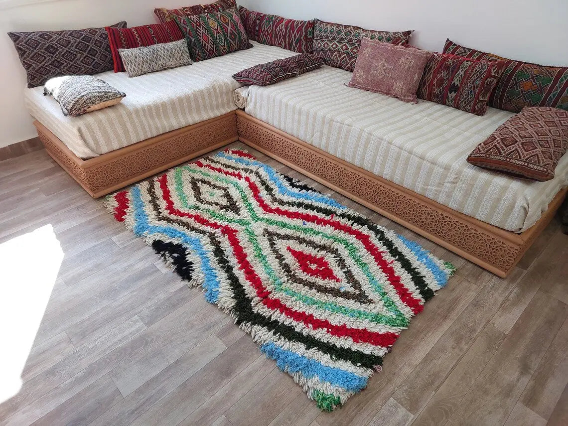 Small Moroccan Rug - Vintage Azilal Rug - Hand Woven Bedside Rug - Boucherouite Rug - Handmade Berber Rug, 100 X182cm MoroccanBazzArts