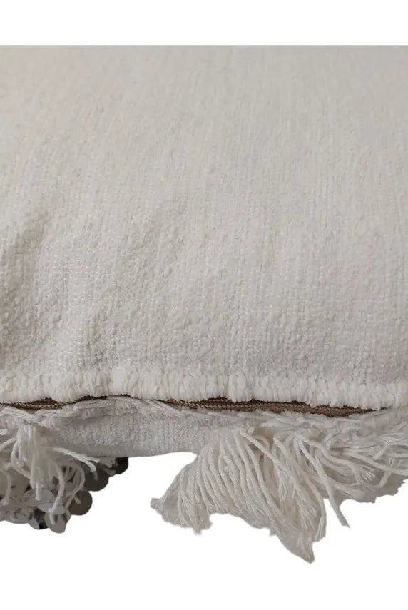 Boho Wedding Decor Pillow: Cream Wool Cotton Moroccan Fringe Cushion Cover MoroccanBazzArts