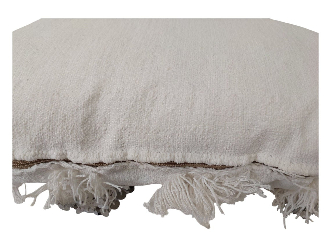 Boho Wedding Decor Pillow: Cream Wool Cotton Moroccan Fringe Cushion Cover MoroccanBazzArts