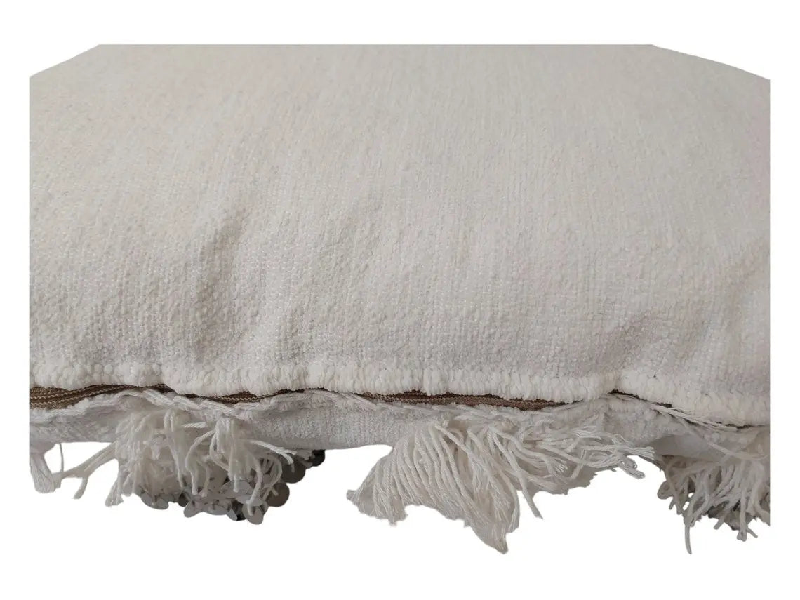 Boho Wedding Decor Pillow: Cream Wool Cotton Moroccan Fringe Cushion Cover MoroccanBazzArts