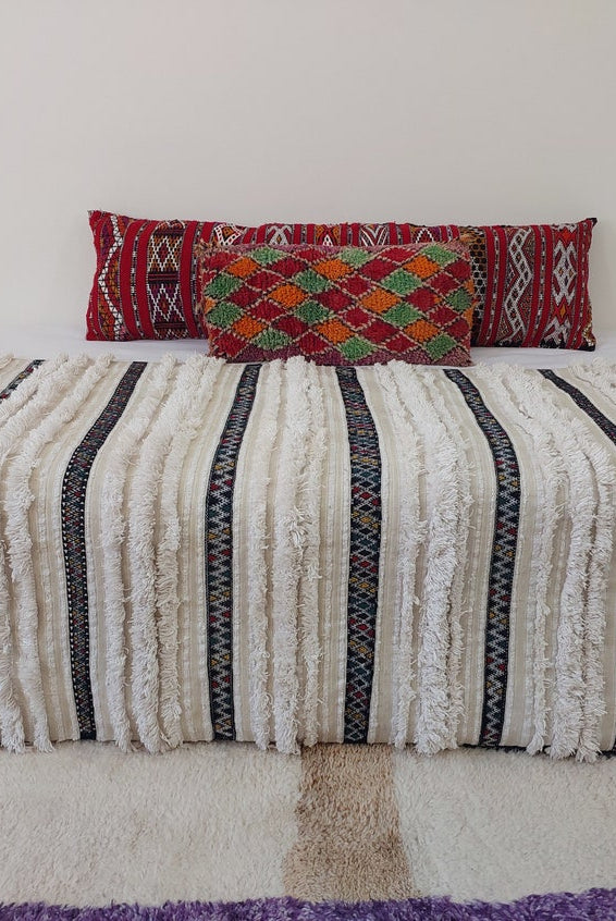 Vintage Moroccan Berber Wedding Blanket - Authentic Handira Throw Without Sequins - Unique Home Decor MoroccanBazzArts