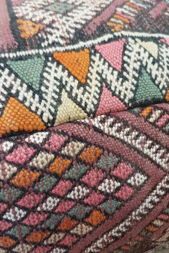 Vintage Moroccan Kilim Floor Pouf: Handmade Wool Berber Ottoman Cushion For Bohemian Home Decor MoroccanBazzArts