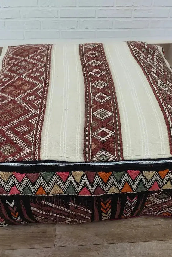 Vintage Moroccan Kilim Floor Pouf: Handmade Wool Berber Ottoman Cushion For Bohemian Home Decor MoroccanBazzArts