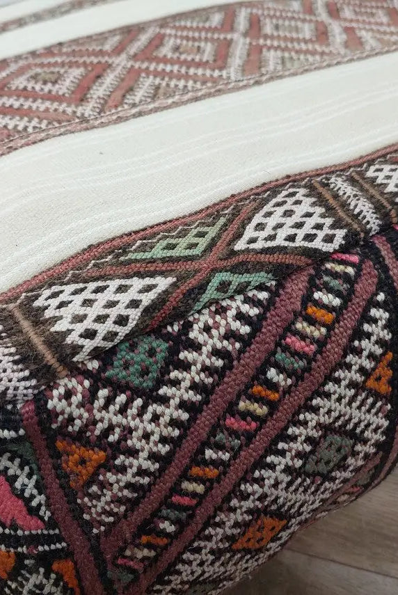 Vintage Moroccan Kilim Pouf: Handcrafted Berber Floor Ottoman, Colorful Wool Boujaad Cushion MoroccanBazzArts