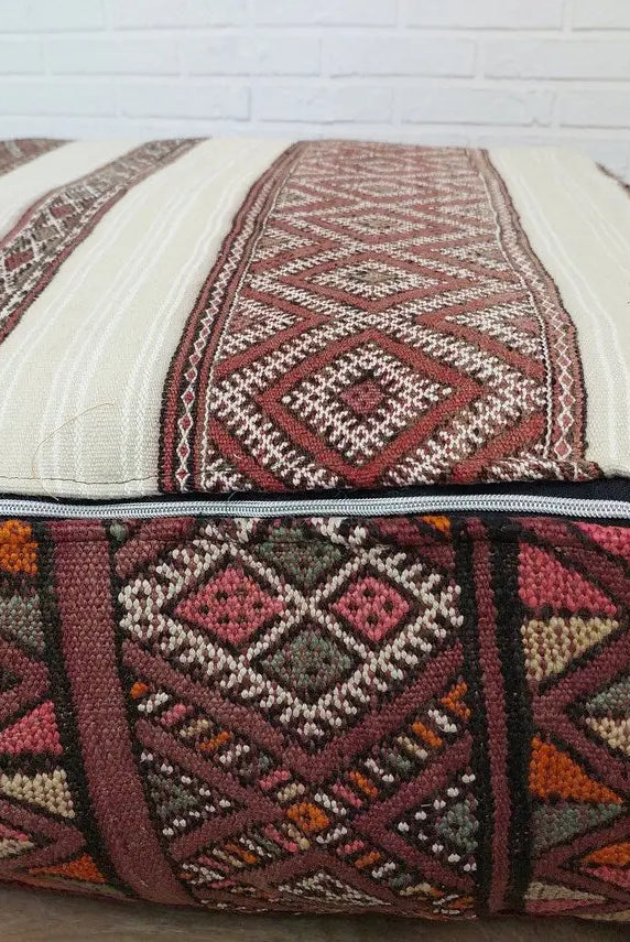 Vintage Moroccan Kilim Pouf: Handcrafted Berber Floor Ottoman, Colorful Wool Boujaad Cushion MoroccanBazzArts