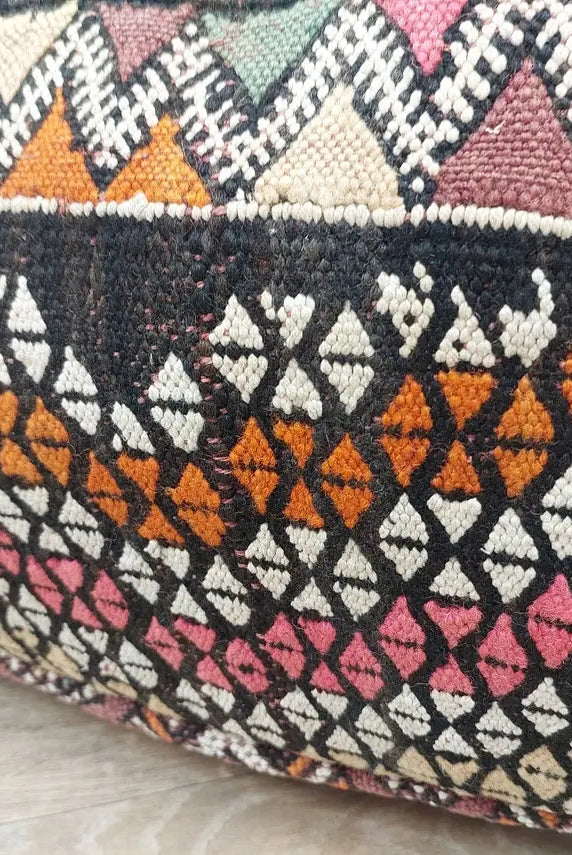 Vintage Moroccan Kilim Floor Pouf: Handmade Berber Wool Cushion Ottoman for Boho Home Decor MoroccanBazzArts