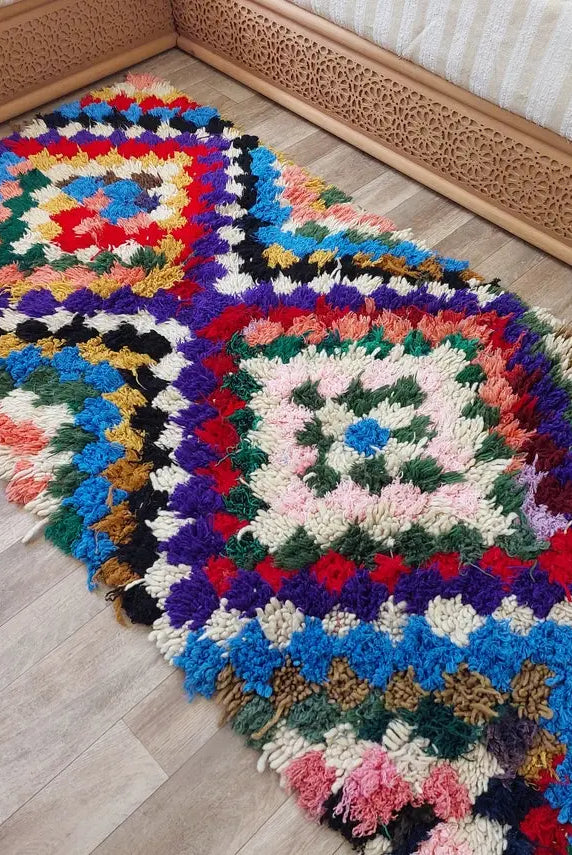 Moroccan Boucherouite Rug, 90 X 197cm, Authentic Berber Runner, Handmade Colorful Small Rug, Recycled Textile Rug MoroccanBazzArts