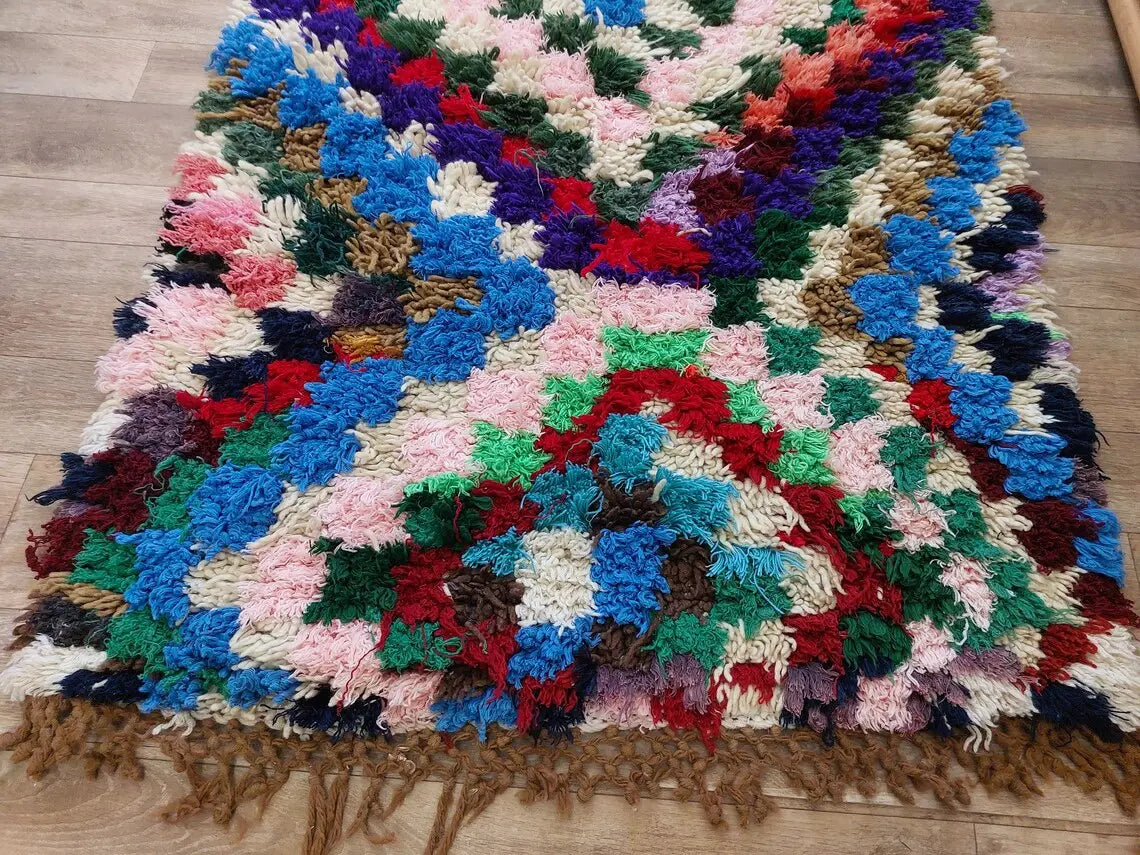 Moroccan Boucherouite Rug, 90 X 197cm, Authentic Berber Runner, Handmade Colorful Small Rug, Recycled Textile Rug MoroccanBazzArts
