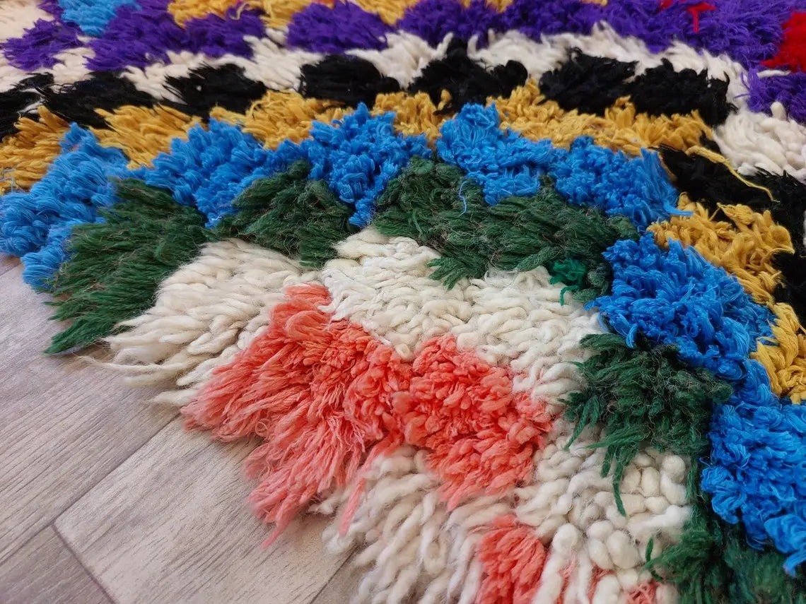 Moroccan Boucherouite Rug, 90 X 197cm, Authentic Berber Runner, Handmade Colorful Small Rug, Recycled Textile Rug MoroccanBazzArts