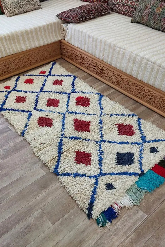 Small Moroccan Rug - Vintage Beni Ourain Rug - Handknotted Berber Rug - Boucherouite Rug - Used Rug 3.1x6.2ft MoroccanBazzArts