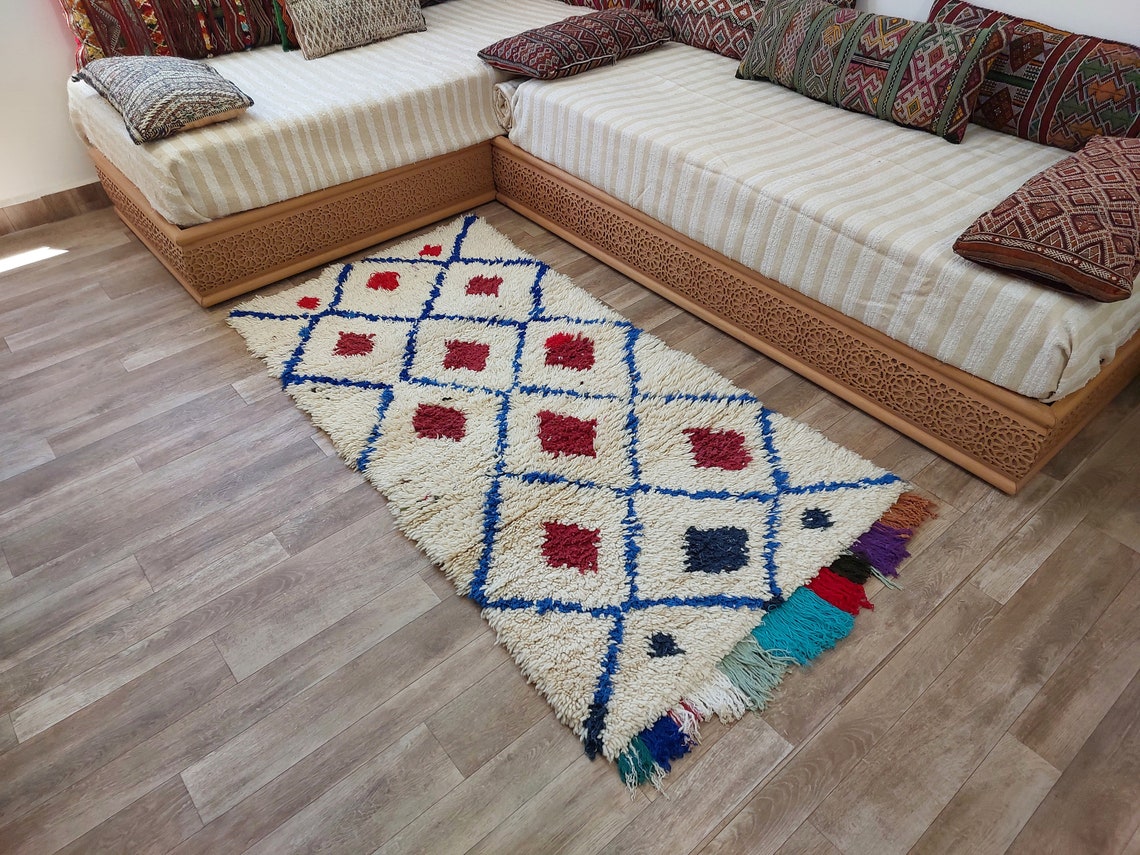 Small Moroccan Rug - Vintage Beni Ourain Rug - Handknotted Berber Rug - Boucherouite Rug - Used Rug 3.1x6.2ft MoroccanBazzArts