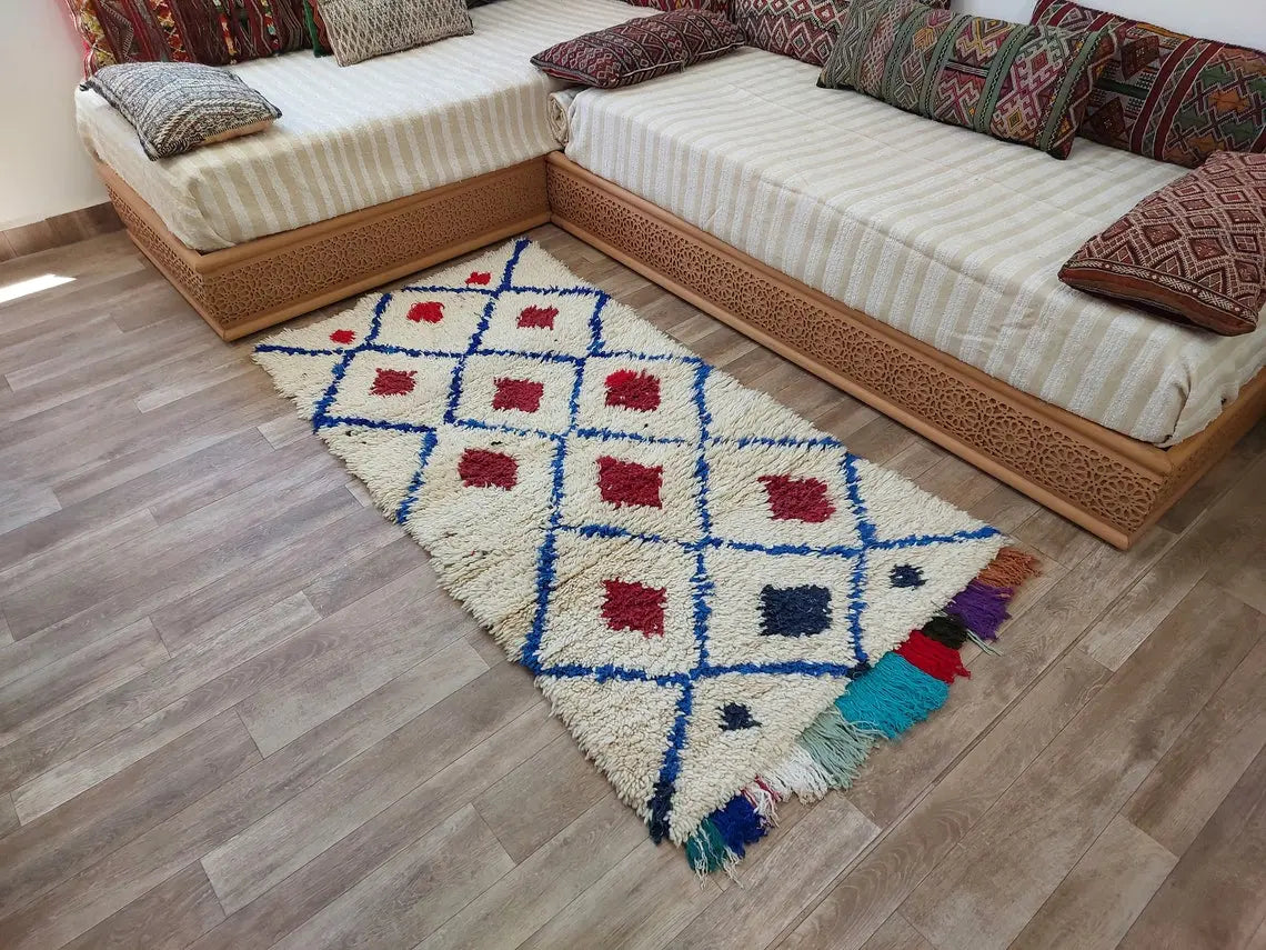 Small Moroccan Rug - Vintage Beni Ourain Rug - Handknotted Berber Rug - Boucherouite Rug - Used Rug 3.1x6.2ft MoroccanBazzArts