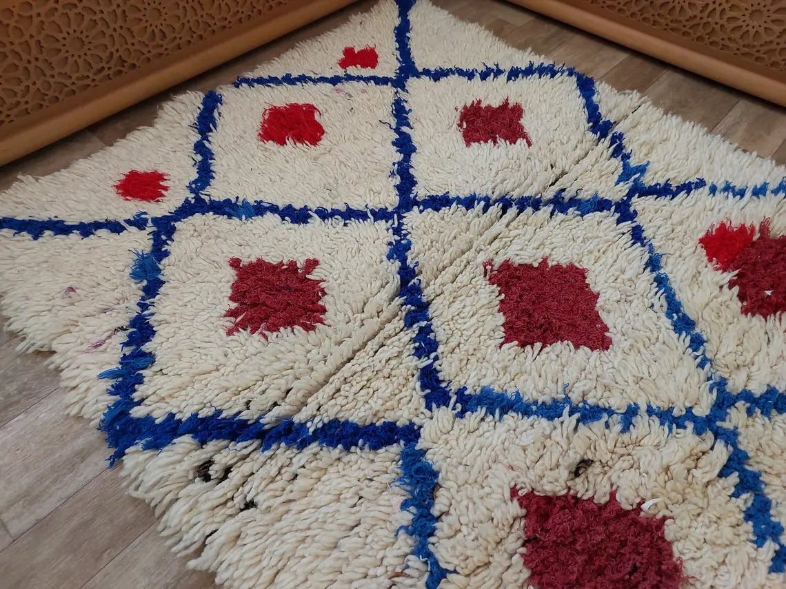 Small Moroccan Rug - Vintage Beni Ourain Rug - Handknotted Berber Rug - Boucherouite Rug - Used Rug 3.1x6.2ft MoroccanBazzArts