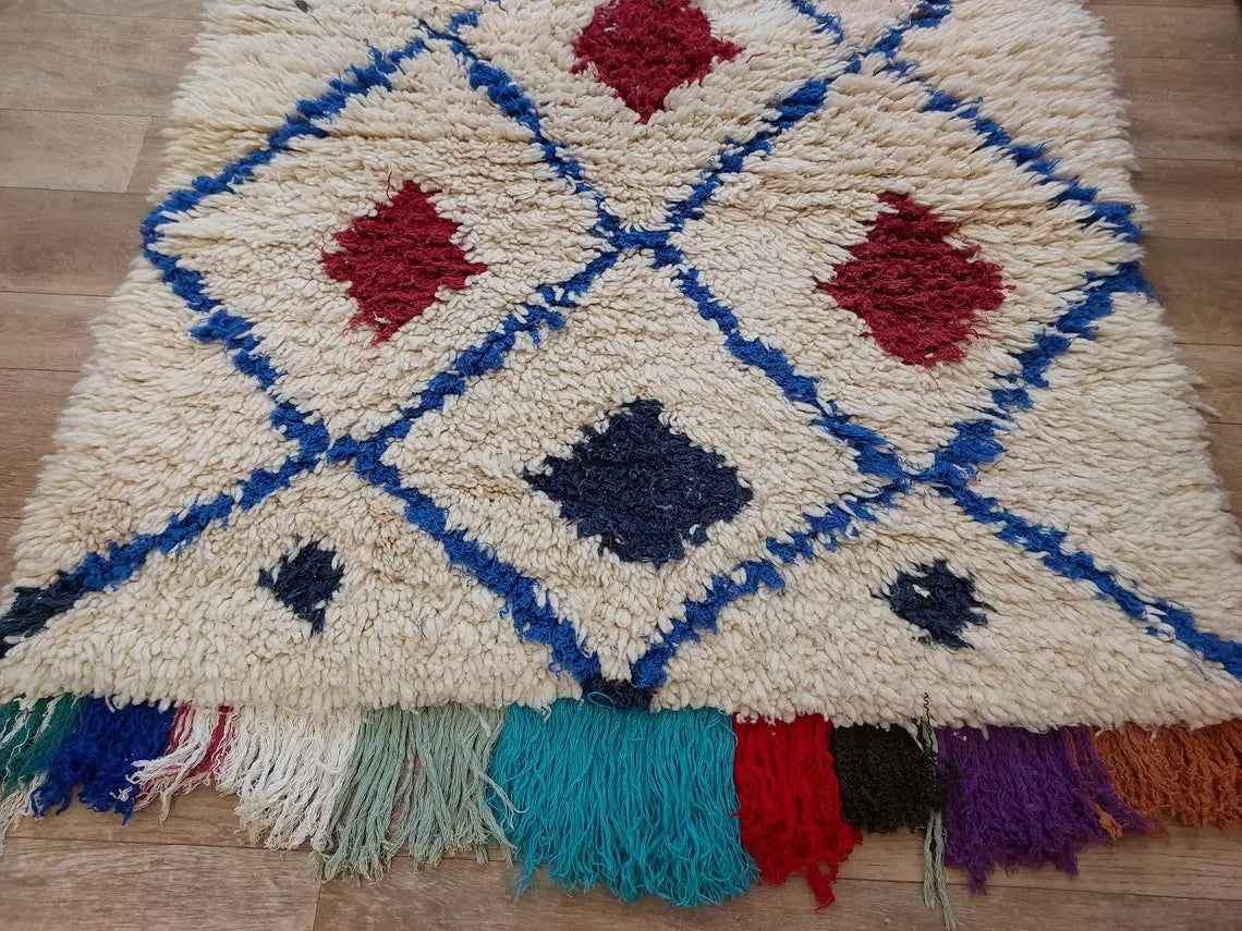 Small Moroccan Rug - Vintage Beni Ourain Rug - Handknotted Berber Rug - Boucherouite Rug - Used Rug 3.1x6.2ft MoroccanBazzArts