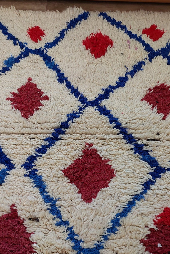 Small Moroccan Rug - Vintage Beni Ourain Rug - Handknotted Berber Rug - Boucherouite Rug - Used Rug 3.1x6.2ft MoroccanBazzArts