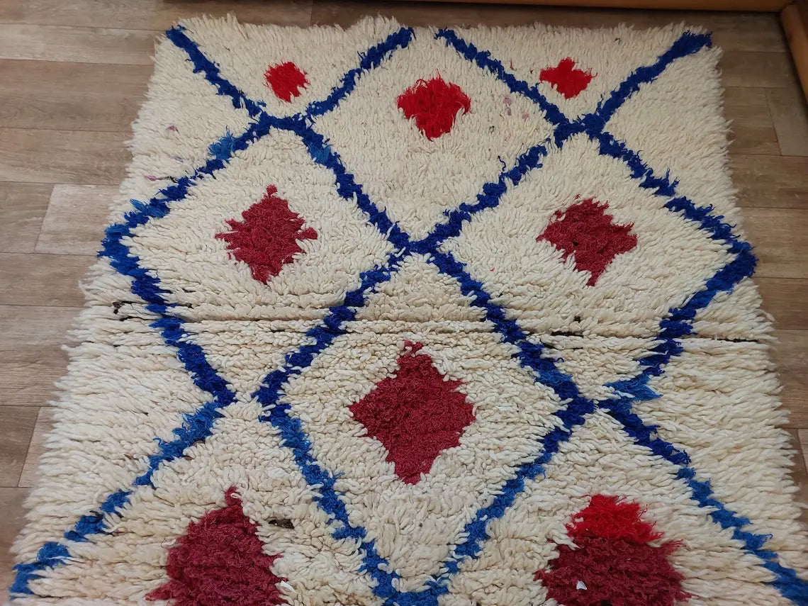 Small Moroccan Rug - Vintage Beni Ourain Rug - Handknotted Berber Rug - Boucherouite Rug - Used Rug 3.1x6.2ft MoroccanBazzArts