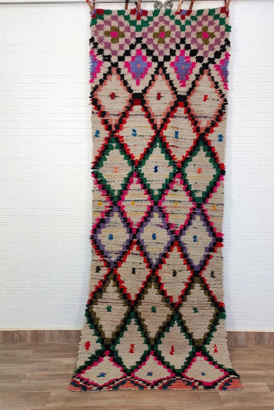 Vintage Moroccan Azilal Runner: Authentic Handmade Colorful Berber Rug From Recycled Fabrics MoroccanBazzArts