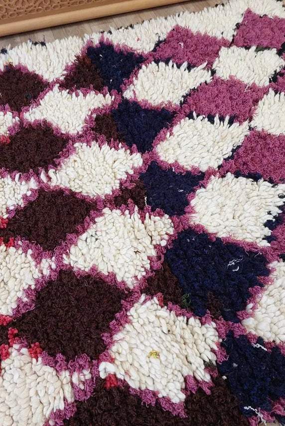 Vintage Moroccan Beni Ouarain Runner: Fluffy Handknotted Berber Wool Rug For Entryway MoroccanBazzArts