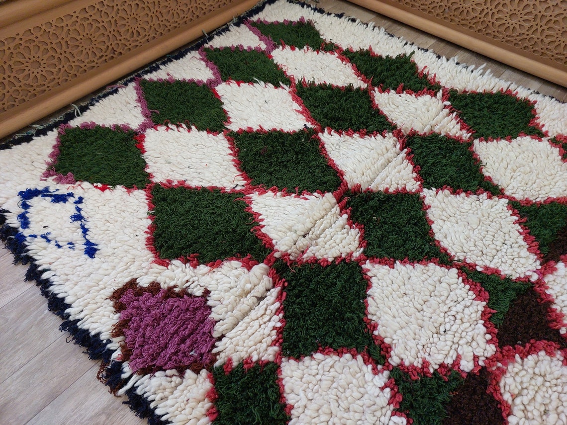 Vintage Moroccan Beni Ouarain Runner: Fluffy Handknotted Berber Wool Rug For Entryway MoroccanBazzArts