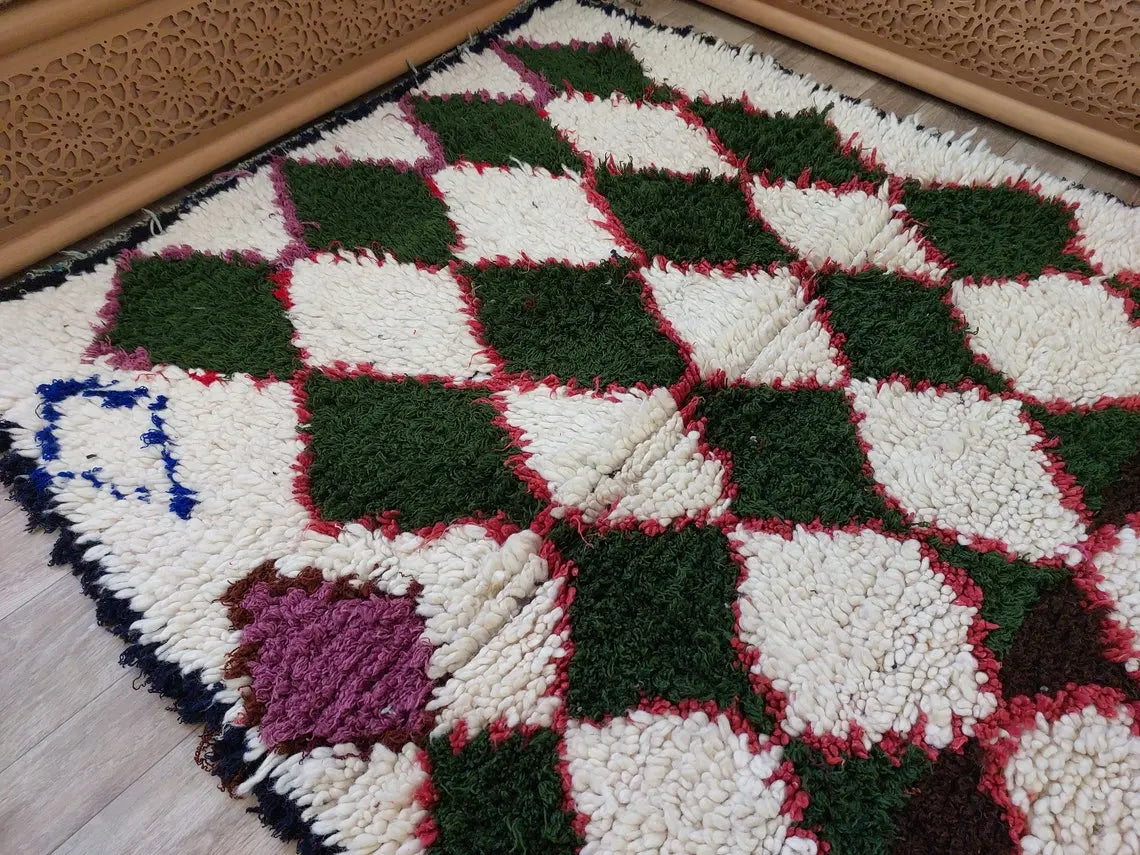 Vintage Moroccan Beni Ouarain Runner: Fluffy Handknotted Berber Wool Rug For Entryway MoroccanBazzArts