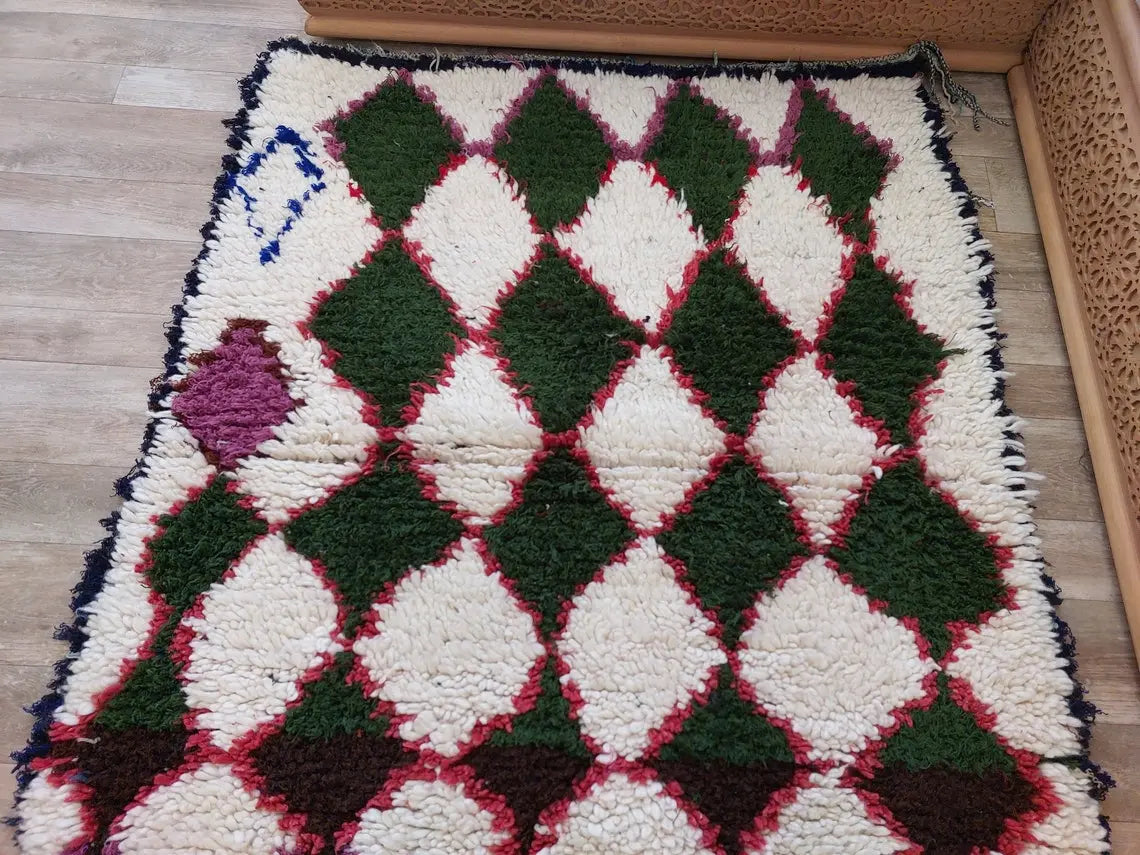 Vintage Moroccan Beni Ouarain Runner: Fluffy Handknotted Berber Wool Rug For Entryway MoroccanBazzArts