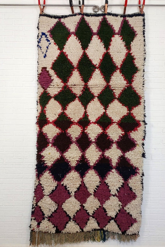 Vintage Moroccan Beni Ouarain Runner: Fluffy Handknotted Berber Wool Rug For Entryway MoroccanBazzArts