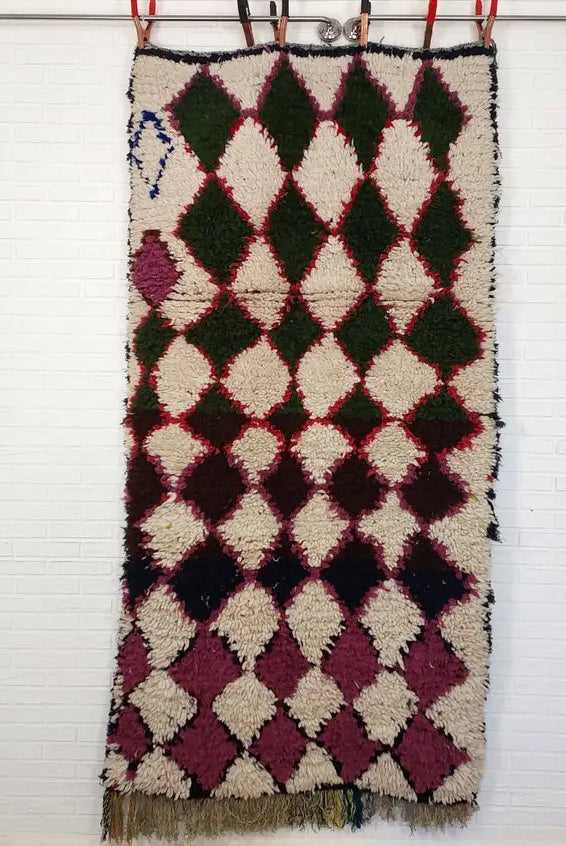 Vintage Moroccan Beni Ouarain Runner: Fluffy Handknotted Berber Wool Rug For Entryway MoroccanBazzArts