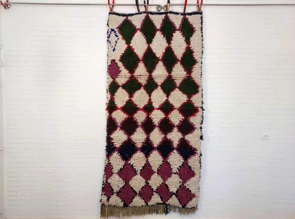 Vintage Moroccan Beni Ouarain Runner: Fluffy Handknotted Berber Wool Rug For Entryway MoroccanBazzArts