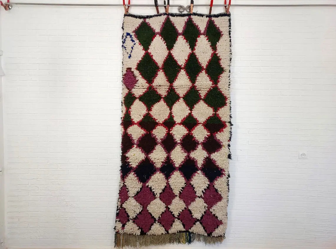 Vintage Moroccan Beni Ouarain Runner: Fluffy Handknotted Berber Wool Rug For Entryway MoroccanBazzArts