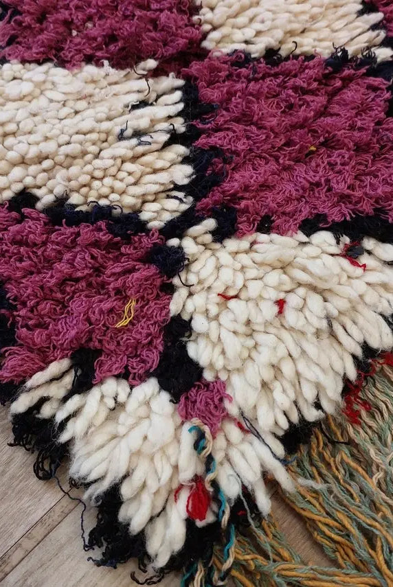 Vintage Moroccan Beni Ouarain Runner: Fluffy Handknotted Berber Wool Rug For Entryway MoroccanBazzArts