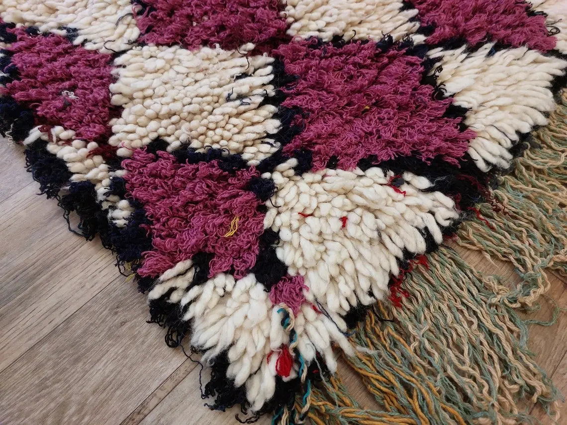 Vintage Moroccan Beni Ouarain Runner: Fluffy Handknotted Berber Wool Rug For Entryway MoroccanBazzArts