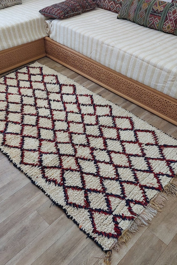Vintage Small Moroccan Rug, Handmade Beni Ourain Rug, Small Berber Carpet, Authentic Small Rug 3.6x6.7 Ft MoroccanBazzArts
