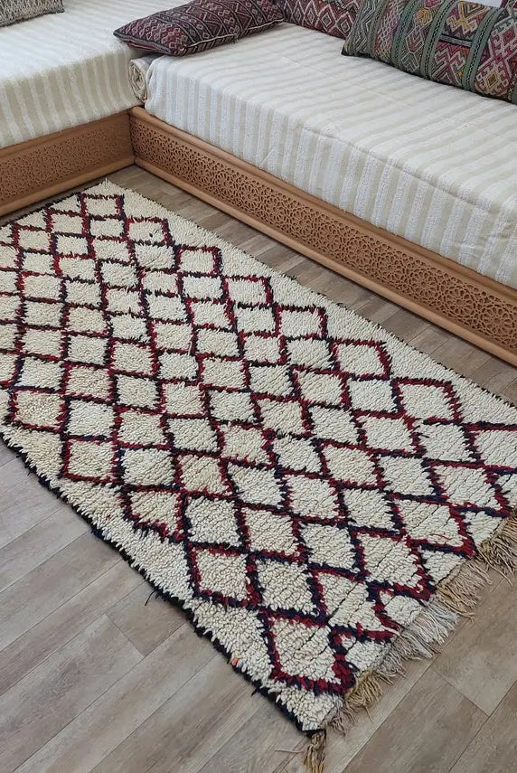 Vintage Small Moroccan Rug, Handmade Beni Ourain Rug, Small Berber Carpet, Authentic Small Rug 3.6x6.7 Ft MoroccanBazzArts