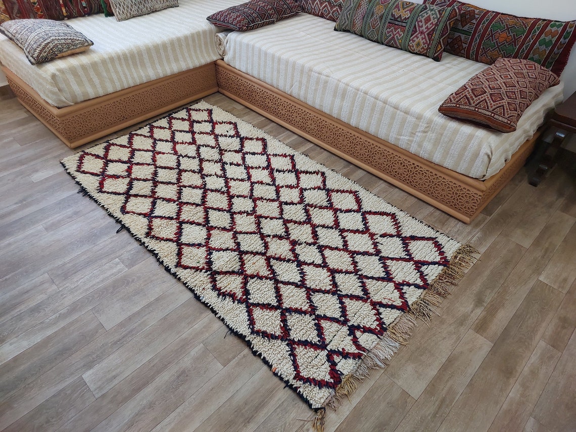 Vintage Small Moroccan Rug, Handmade Beni Ourain Rug, Small Berber Carpet, Authentic Small Rug 3.6x6.7 Ft MoroccanBazzArts