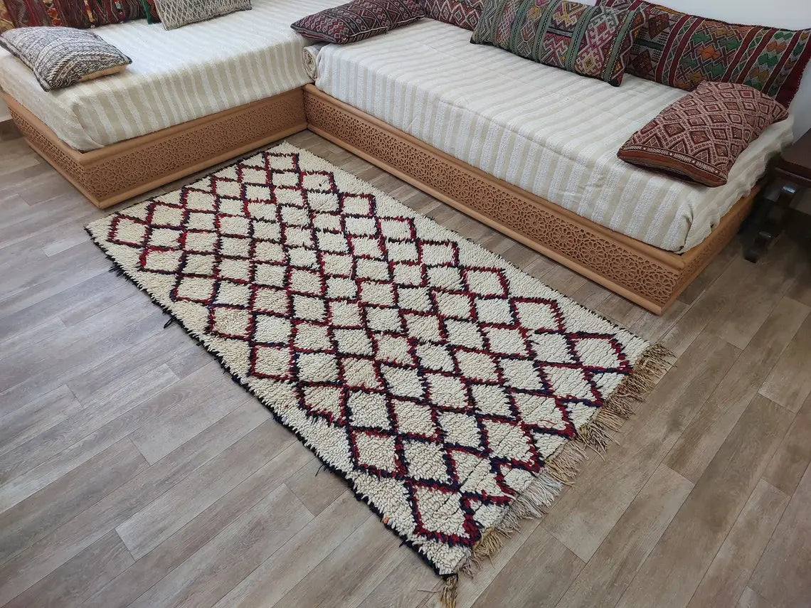 Vintage Small Moroccan Rug, Handmade Beni Ourain Rug, Small Berber Carpet, Authentic Small Rug 3.6x6.7 Ft MoroccanBazzArts