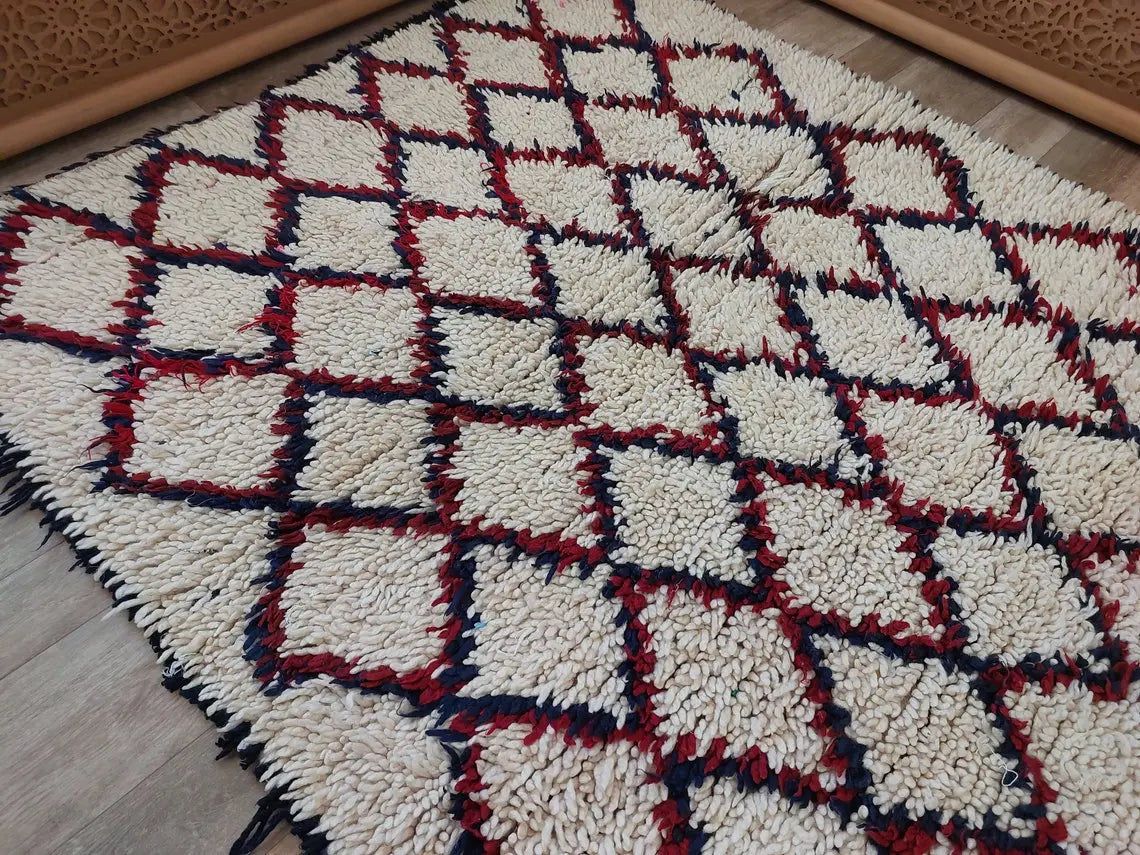 Vintage Small Moroccan Rug, Handmade Beni Ourain Rug, Small Berber Carpet, Authentic Small Rug 3.6x6.7 Ft MoroccanBazzArts