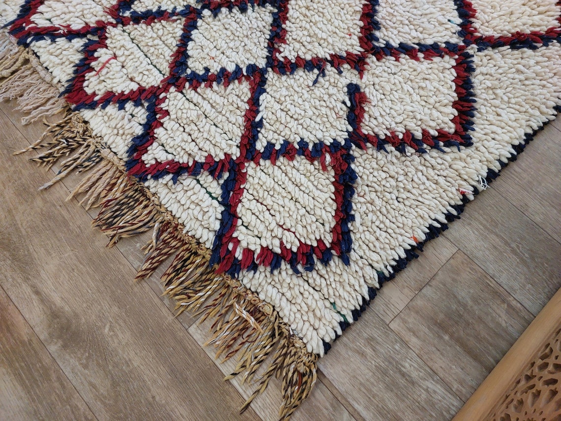Vintage Small Moroccan Rug, Handmade Beni Ourain Rug, Small Berber Carpet, Authentic Small Rug 3.6x6.7 Ft MoroccanBazzArts