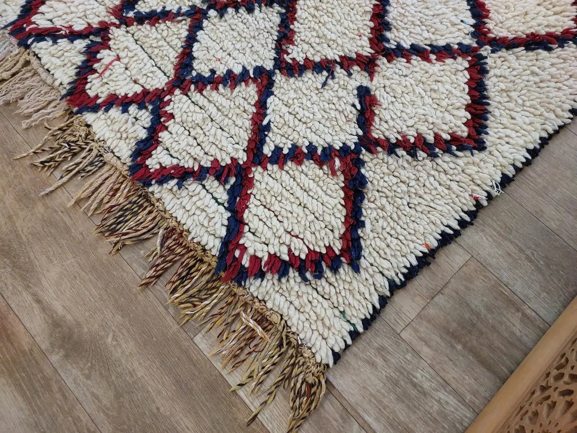 Vintage Small Moroccan Rug, Handmade Beni Ourain Rug, Small Berber Carpet, Authentic Small Rug 3.6x6.7 Ft MoroccanBazzArts
