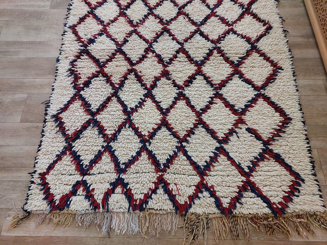 Vintage Small Moroccan Rug, Handmade Beni Ourain Rug, Small Berber Carpet, Authentic Small Rug 3.6x6.7 Ft MoroccanBazzArts